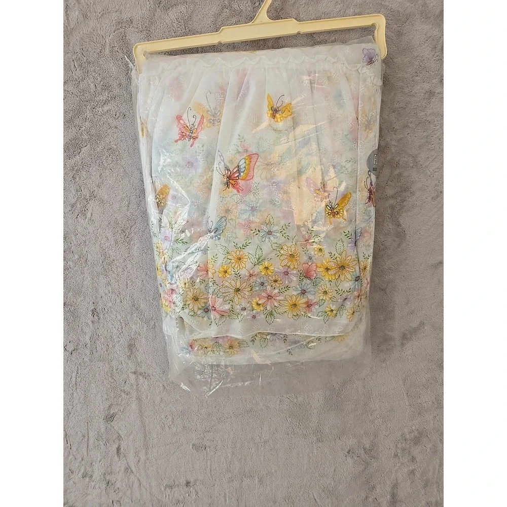 Quilted Cottage Core Country‎ Butterflies Flowers Full Ruffled Bedspread 80s